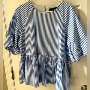 Pomander Place Tuckernuck Blue Stripe Saylor Top Bubble Sleeve Peplum